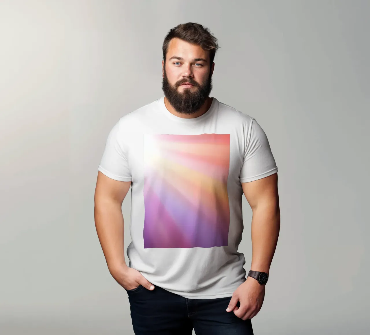 Bright rays of sunlight create a colorful gradient t-shirt by DesignDoodle