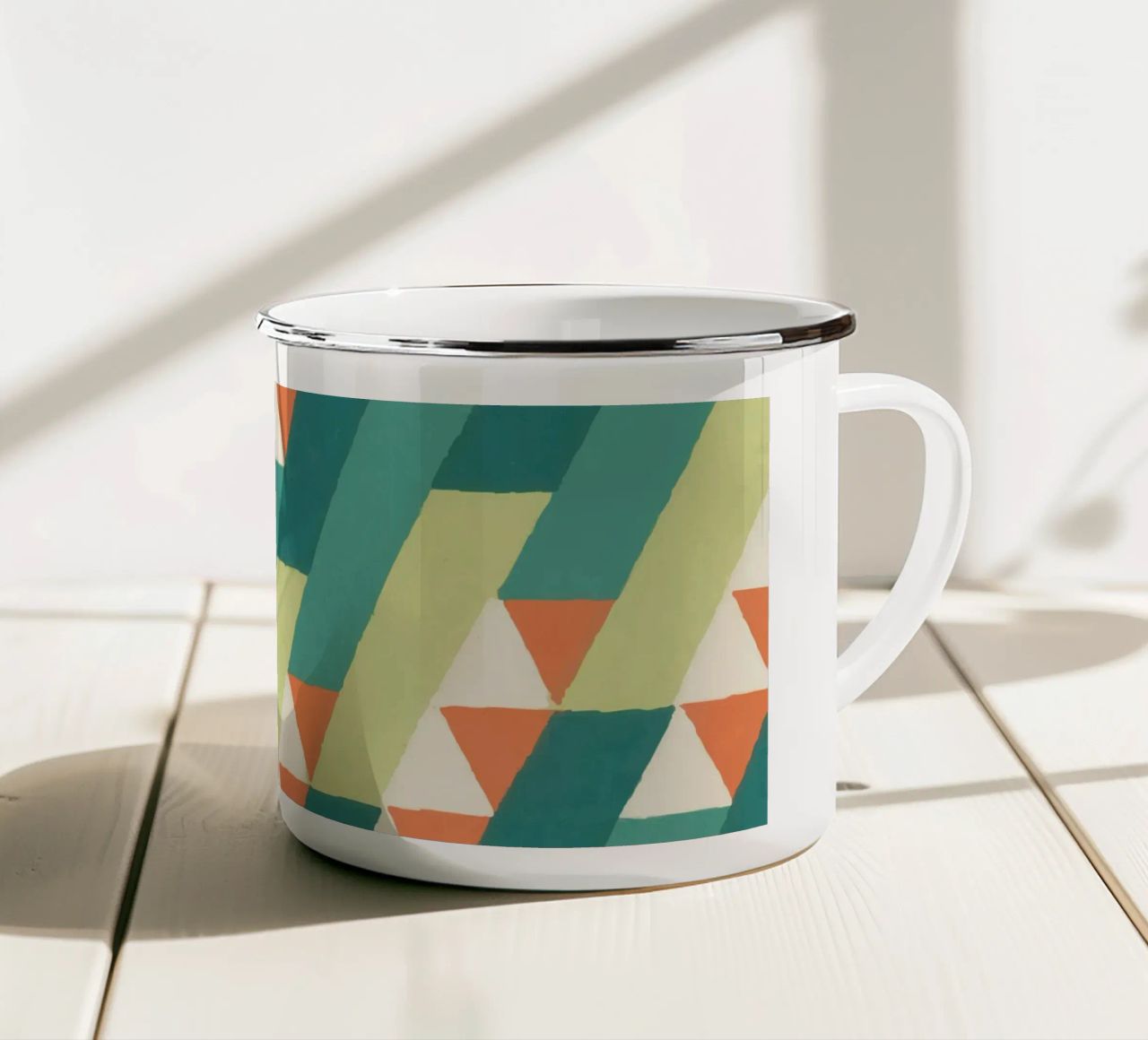 Motif géométrique en diagonale – Style rétro vibrant tazza in smalto da luciette plastique