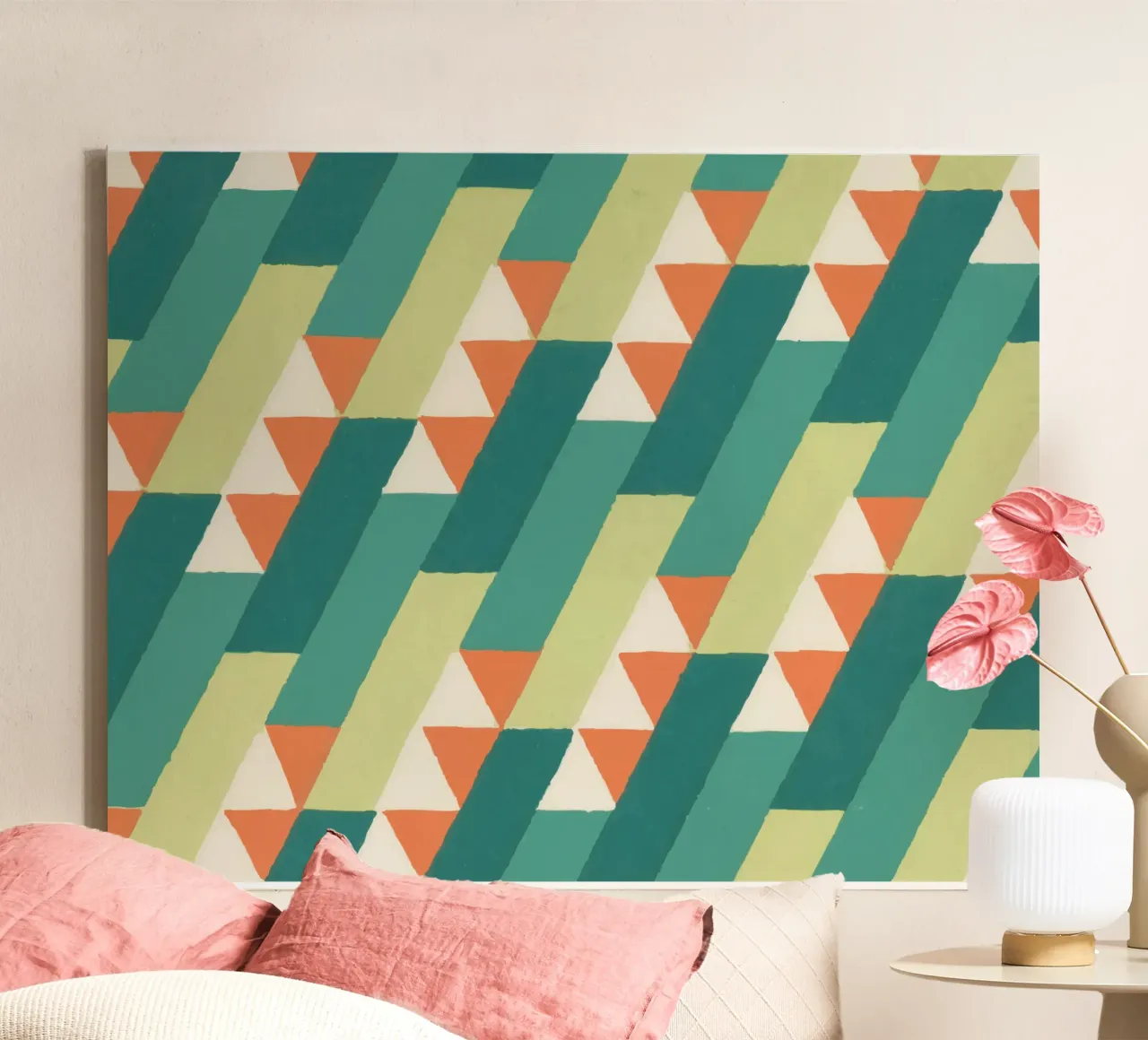 Motif géométrique en diagonale – Style rétro vibrant tela con Cornice a cassetta da luciette plastique