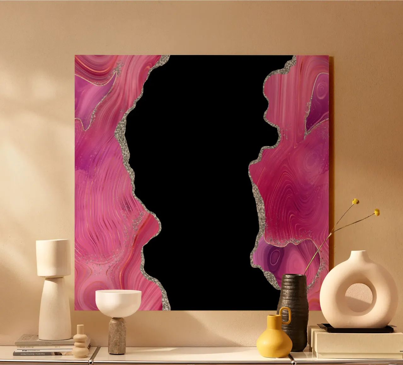 Magenta & Zilver Agaat Textuur 02 aluminium-dibond van Gemstone Textures