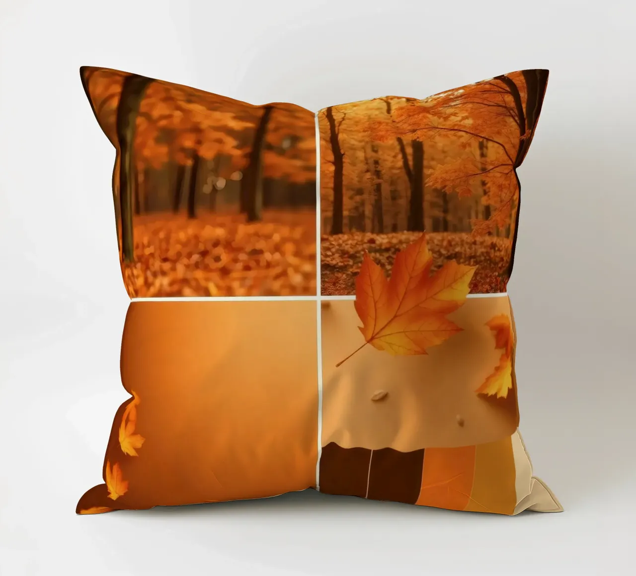 fogliame autunnale e foglie che cadono in una foresta serena cuscino da DesignDoodle
