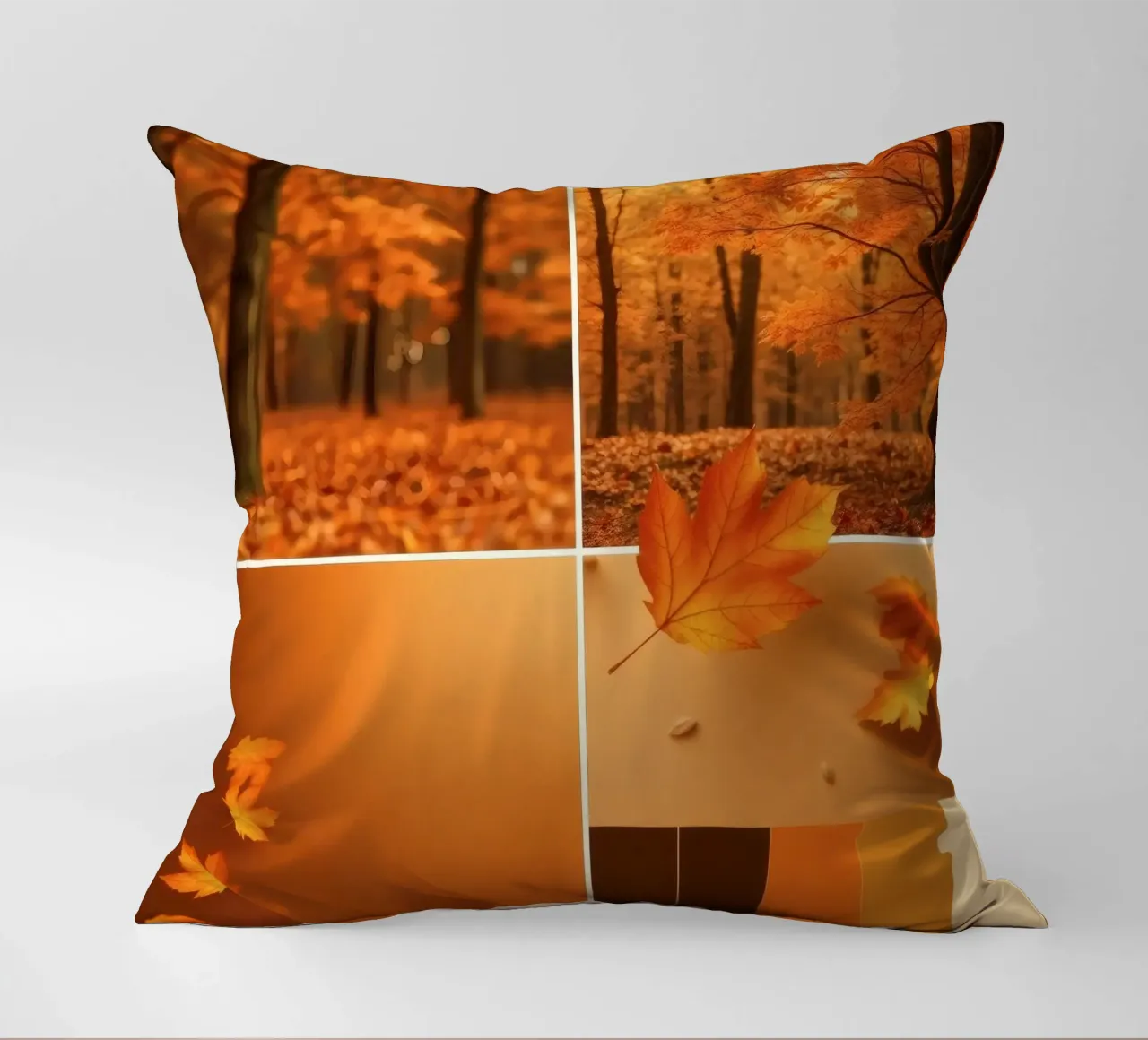 fogliame autunnale e foglie che cadono in una foresta serena cuscino da DesignDoodle