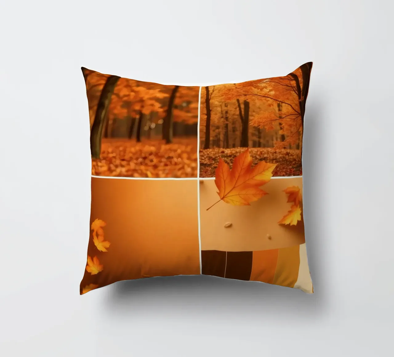 fogliame autunnale e foglie che cadono in una foresta serena cuscino da DesignDoodle