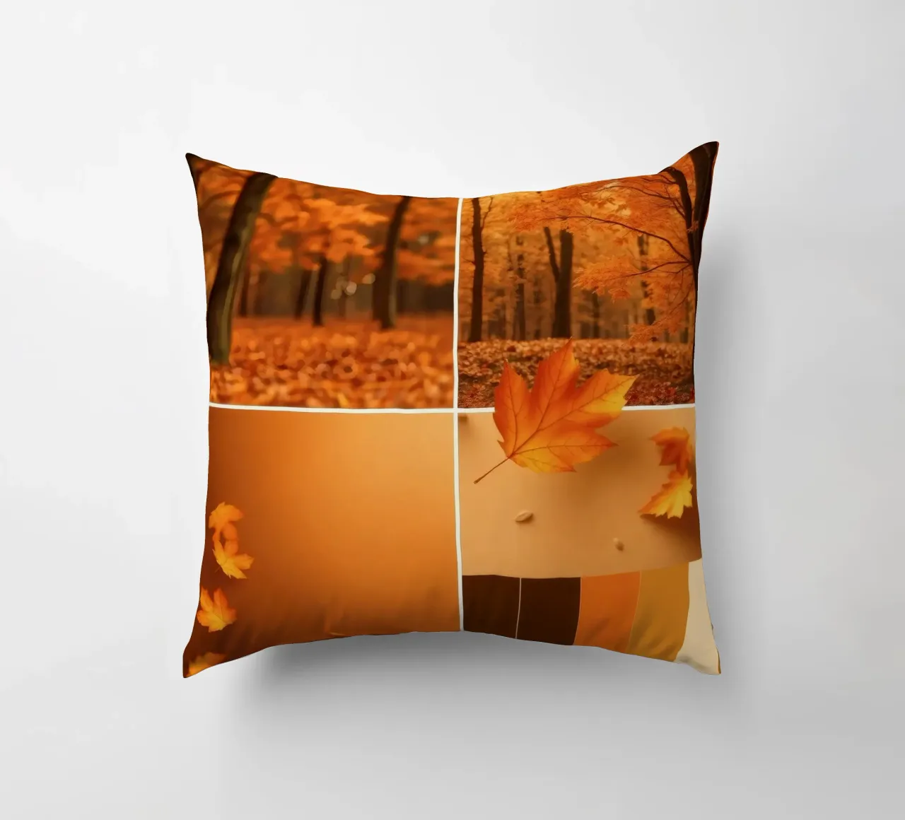 fogliame autunnale e foglie che cadono in una foresta serena cuscino da DesignDoodle