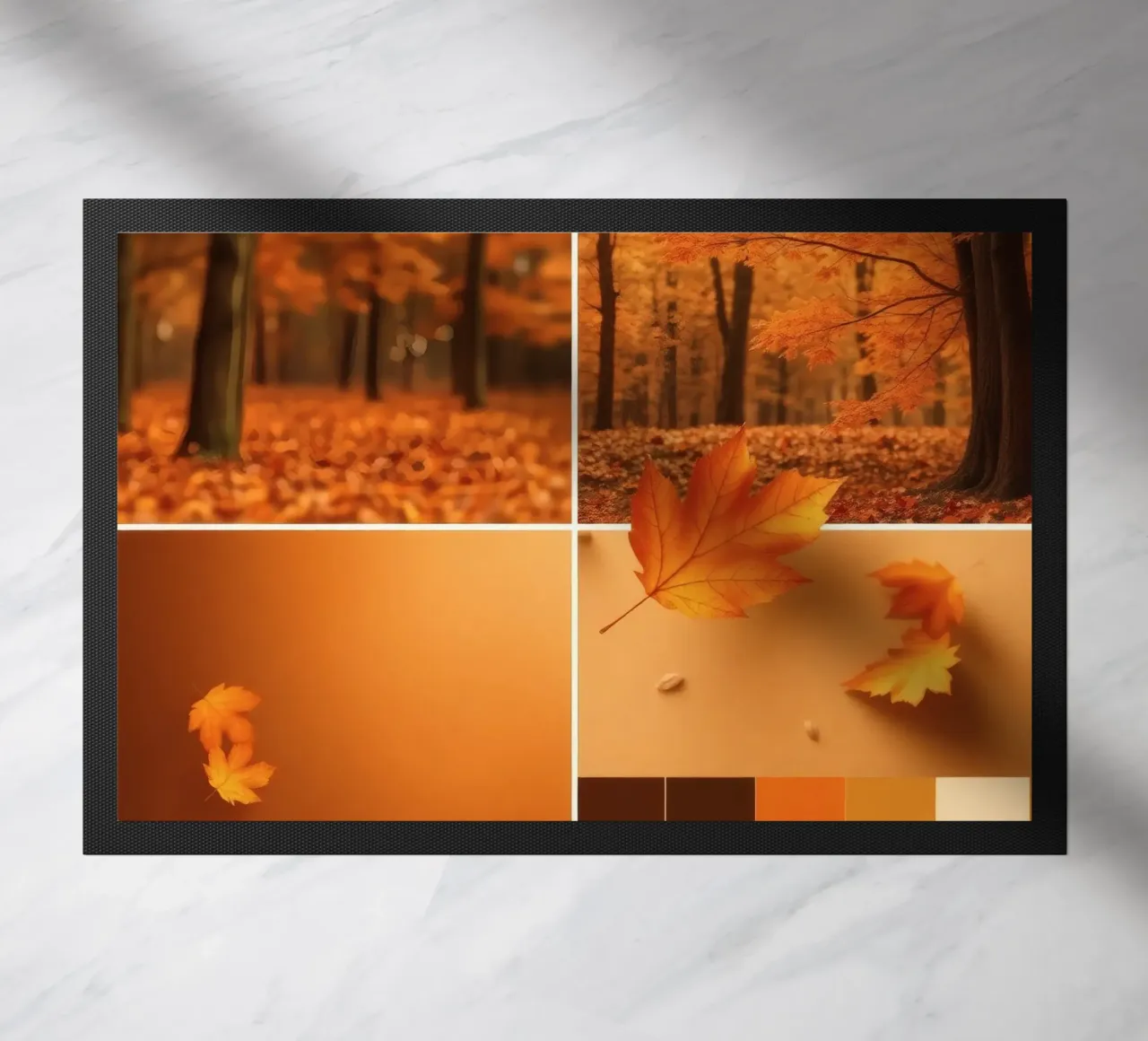 fogliame autunnale e foglie che cadono in una foresta serena zerbino da DesignDoodle