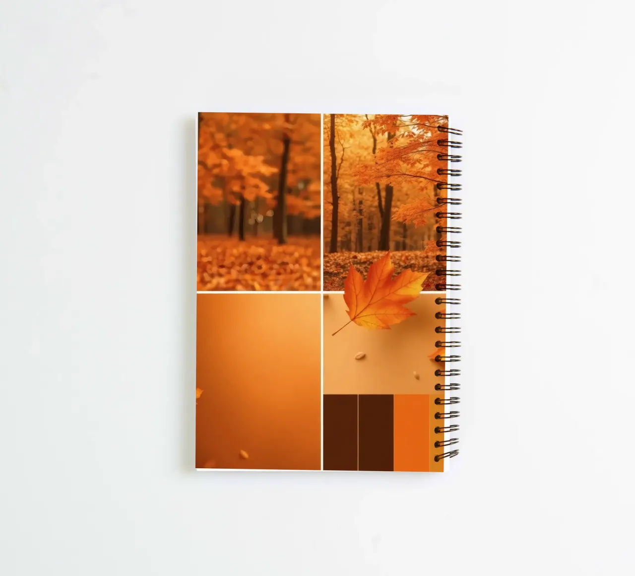 autumn foliage and falling leaves in a serene forest spiral notebook by DesignDoodle