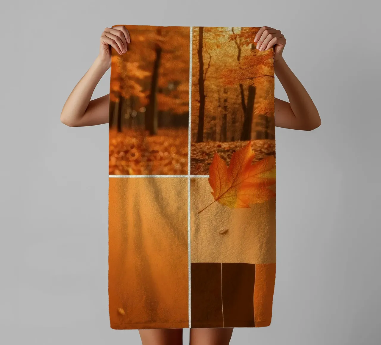 fogliame autunnale e foglie che cadono in una foresta serena asciugamano da bagno da DesignDoodle