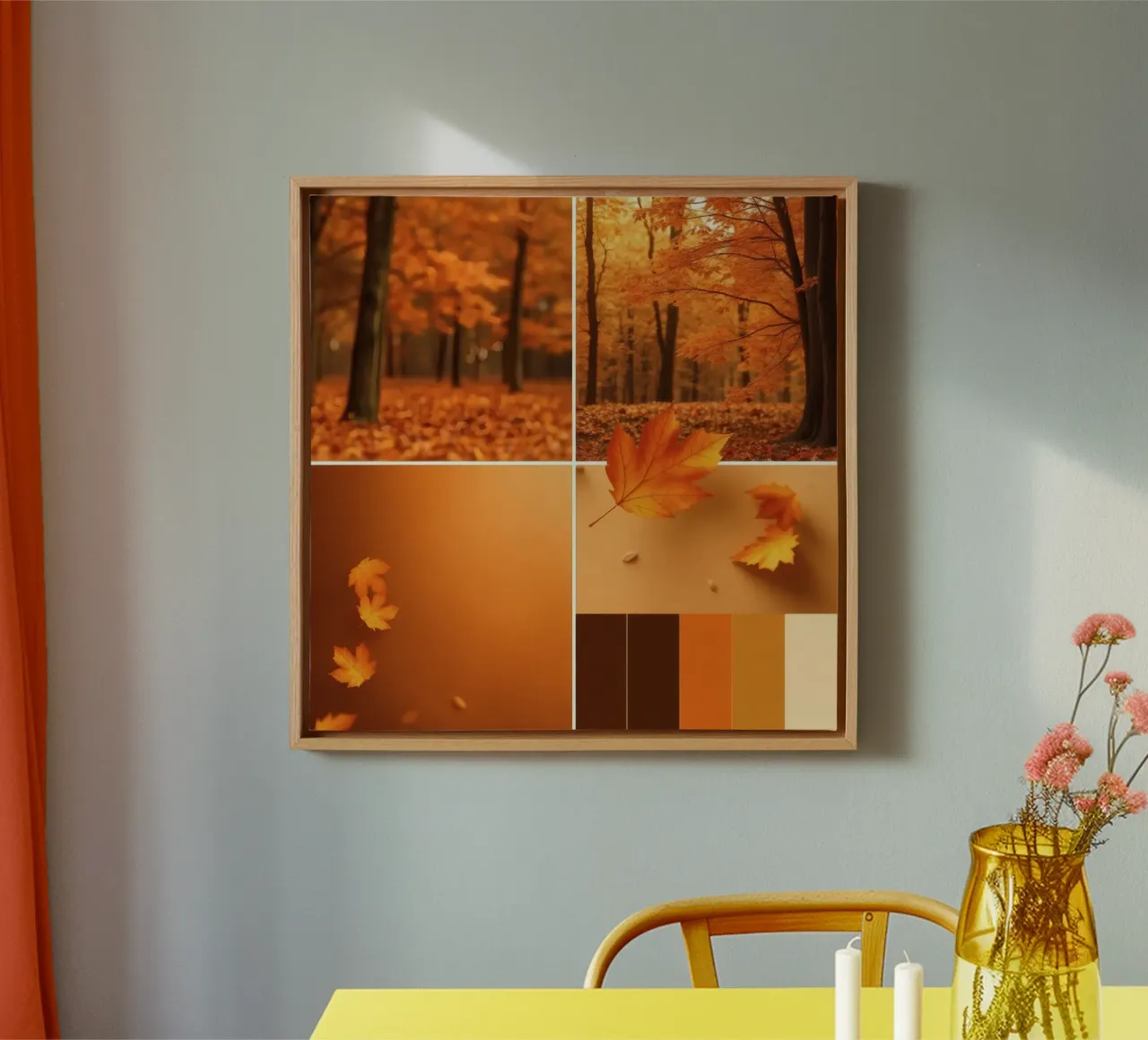 fogliame autunnale e foglie che cadono in una foresta serena tela da DesignDoodle