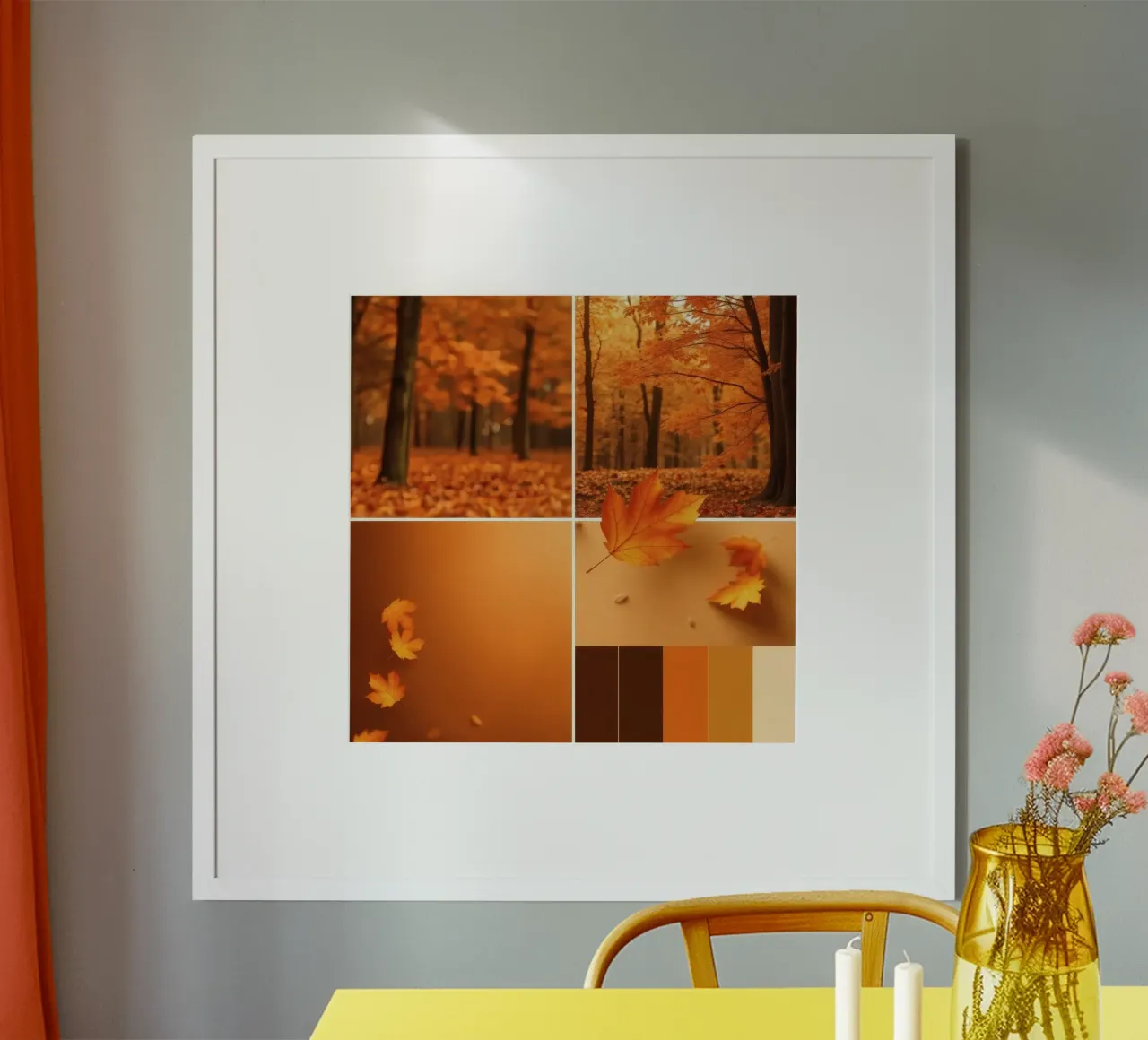 feuillage d'automne et chutes de feuilles dans une forêt sereine poster de DesignDoodle