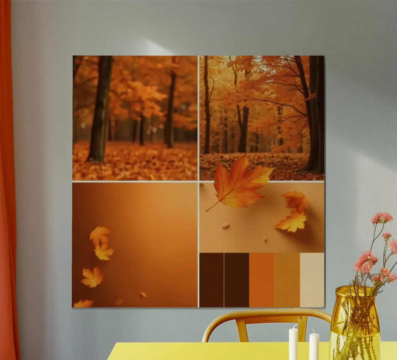 feuillage d'automne et chutes de feuilles dans une forêt sereine poster de DesignDoodle