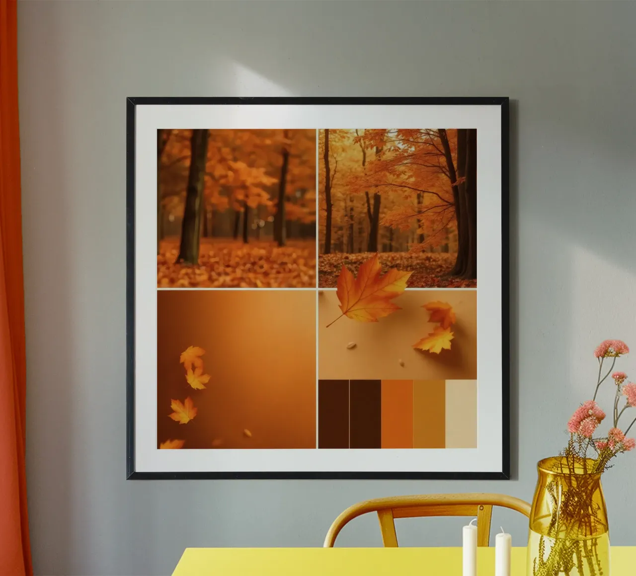 feuillage d'automne et chutes de feuilles dans une forêt sereine poster de DesignDoodle