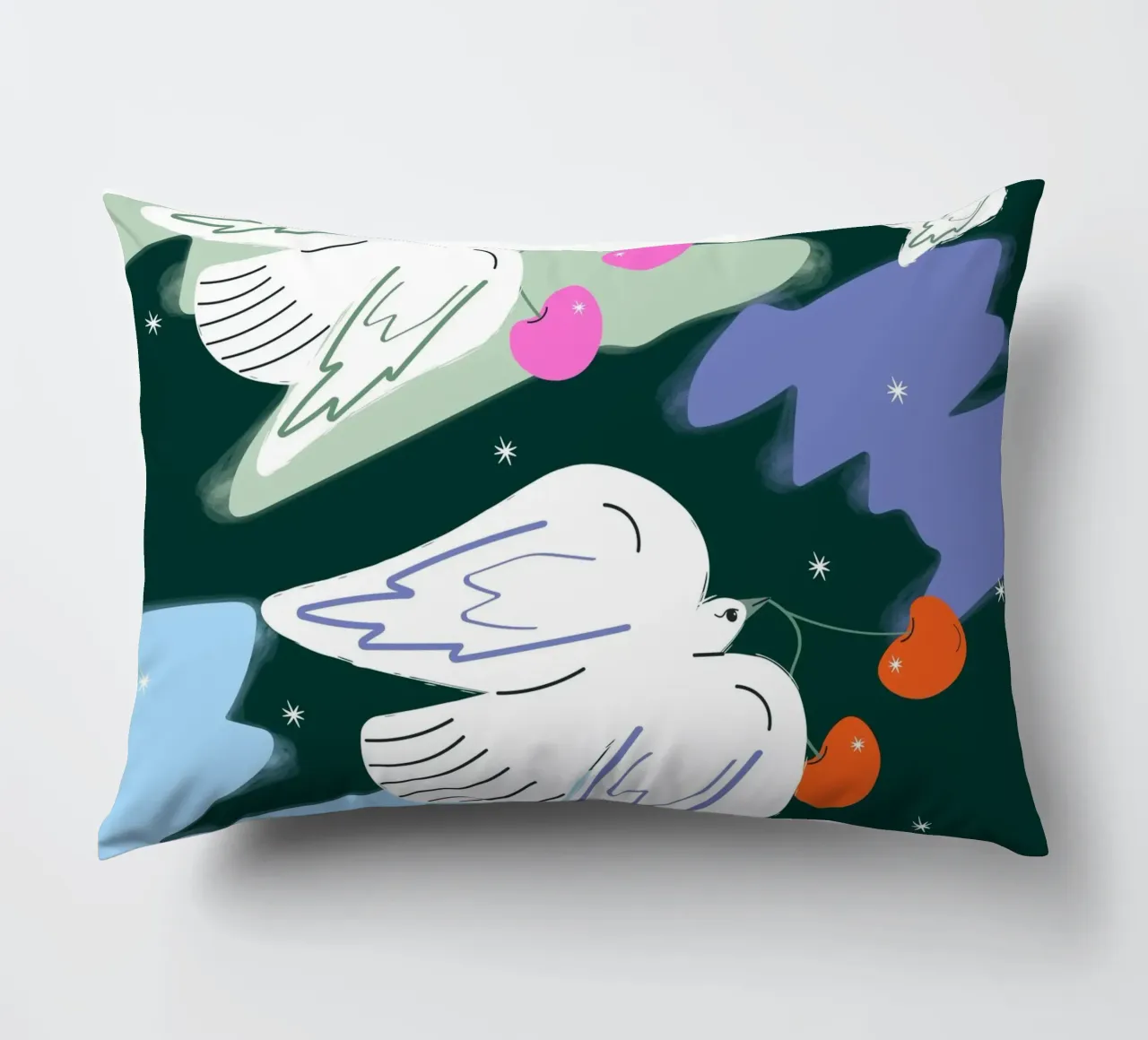 Uccelli bianchi e cielo colorato cuscino da Silvie Illustration