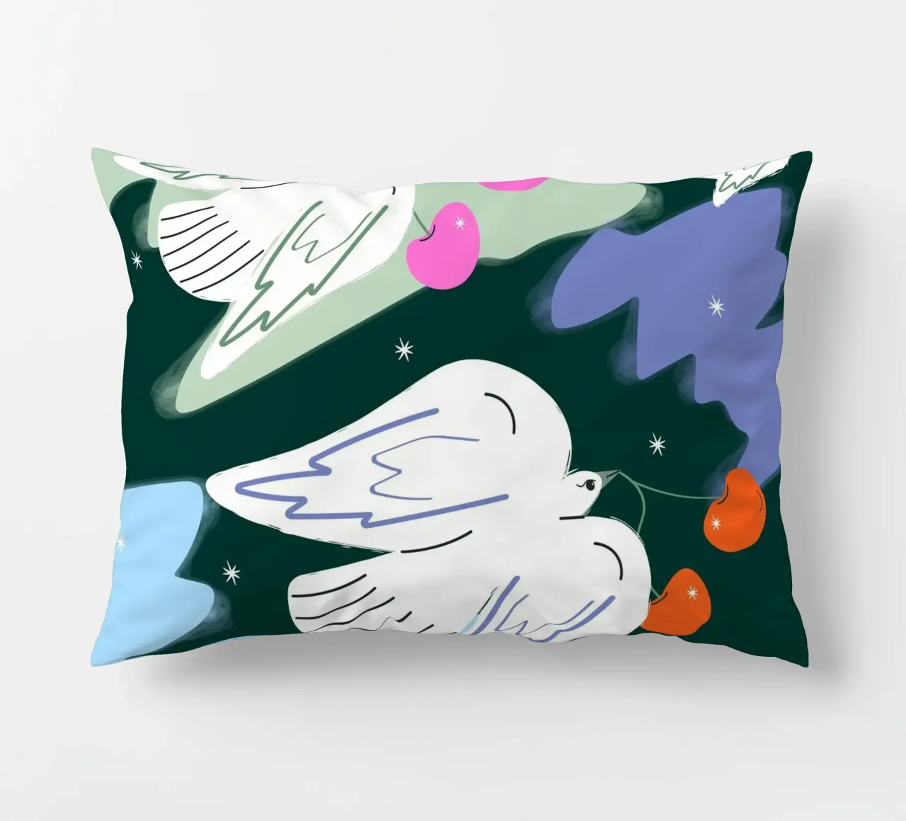 Uccelli bianchi e cielo colorato cuscino da Silvie Illustration