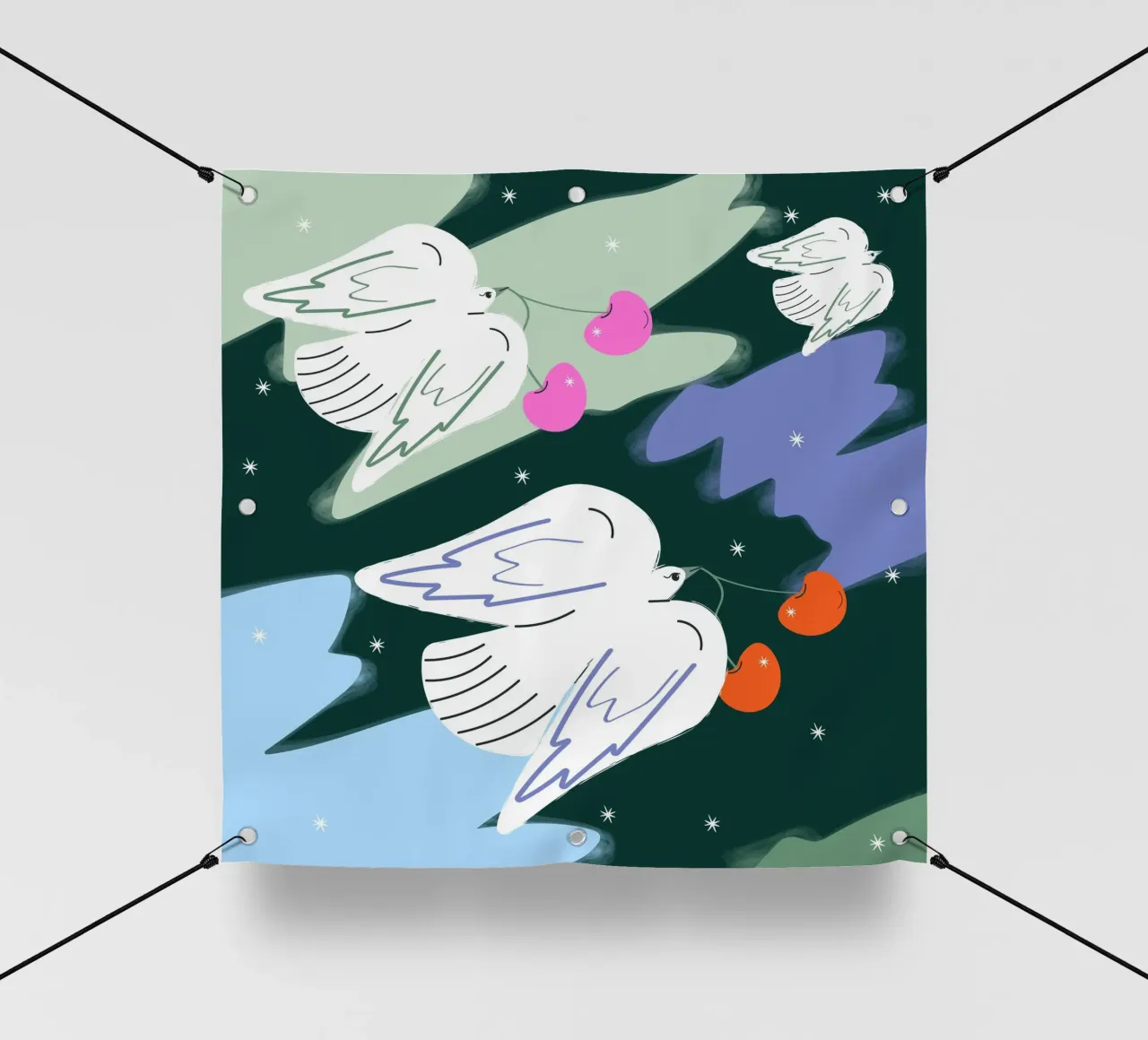 Uccelli bianchi e cielo colorato telo in pvc da Silvie Illustration