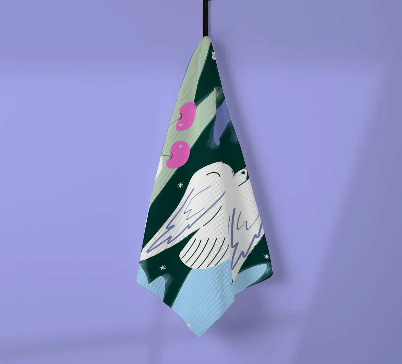 Uccelli bianchi e cielo colorato canovaccio da cucina da Silvie Illustration