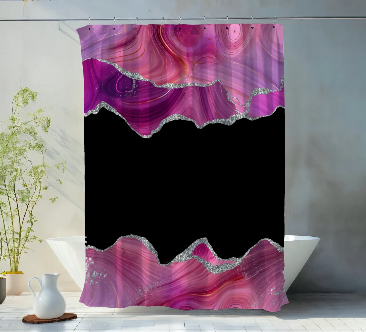 Ágata magenta y plata Textura 03 cortina de baño de Gemstone Textures