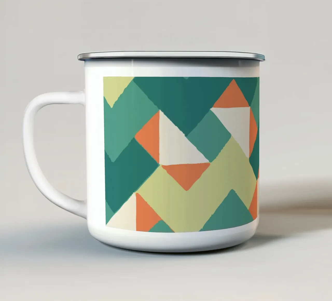 Abstraktes geometrisches Muster - Buntes Retro-Design Drucken Emaille Tasse von luciette plastique