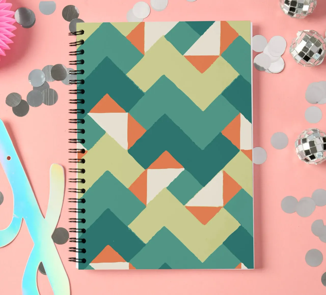 Abstract geometric pattern - Colourful retro design Print spiral notebook by luciette plastique