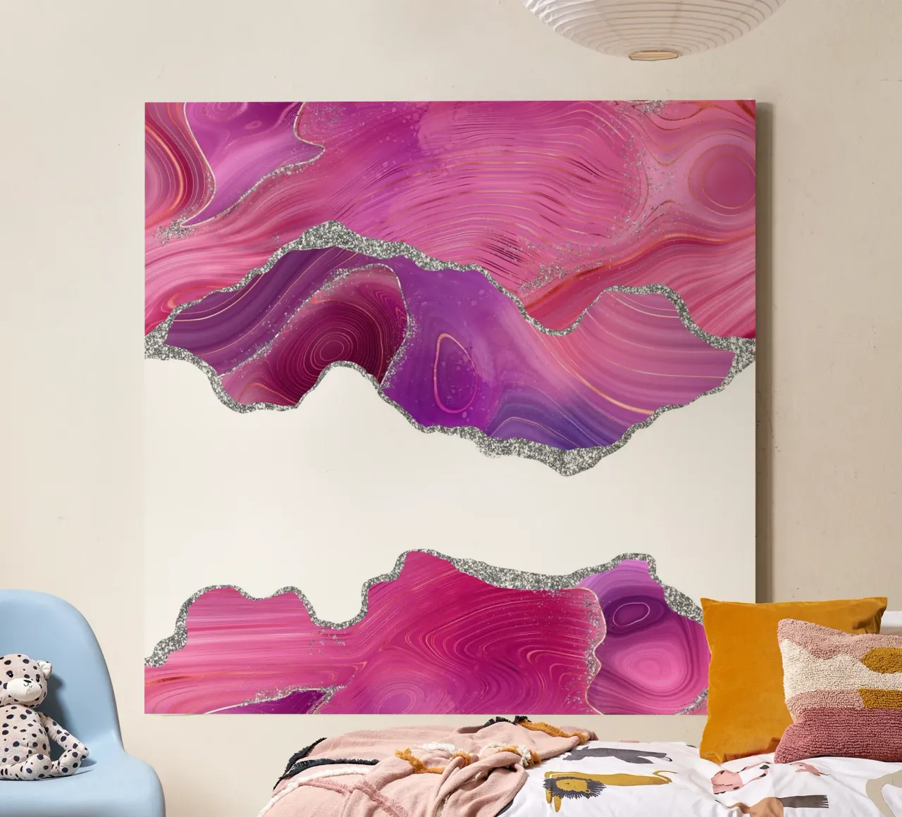 Agate Magenta & Argent Texture 07 toile avec Caisse américaine de Gemstone Textures