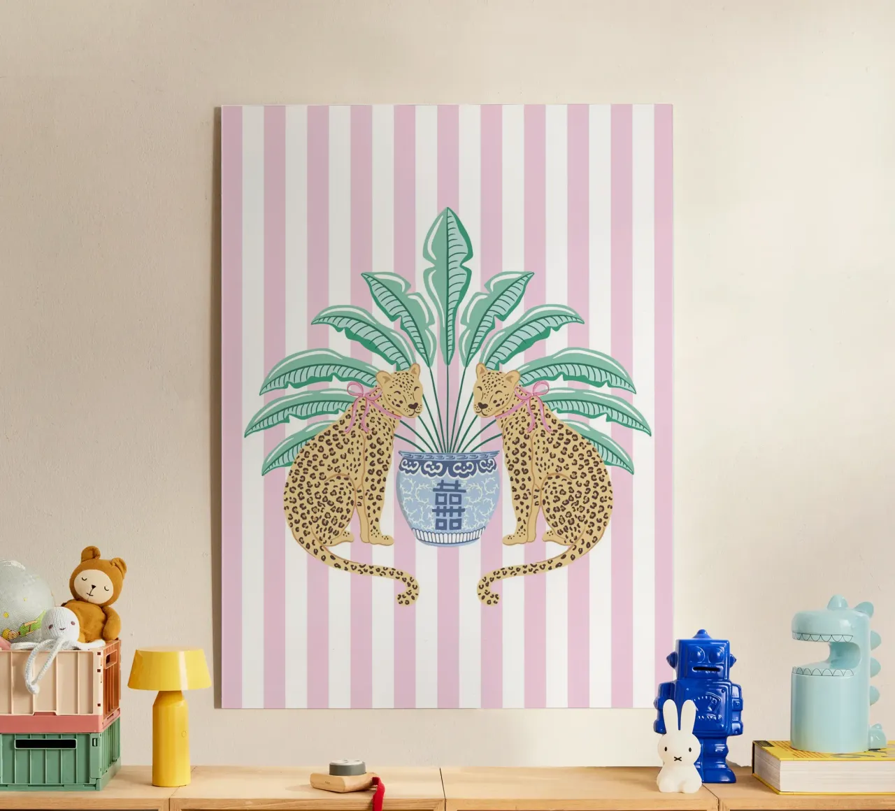 Leopards with ginger jar on pink stripes plexiglass da Vivdesign