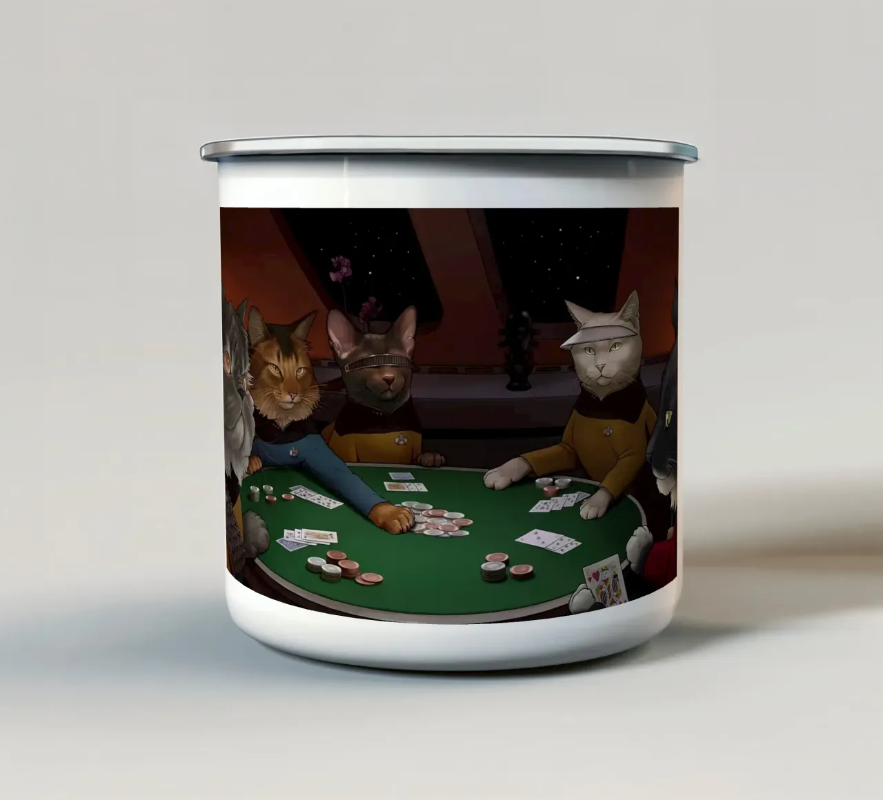 poker di gatti tazza in smalto da Abstract Botanical Art