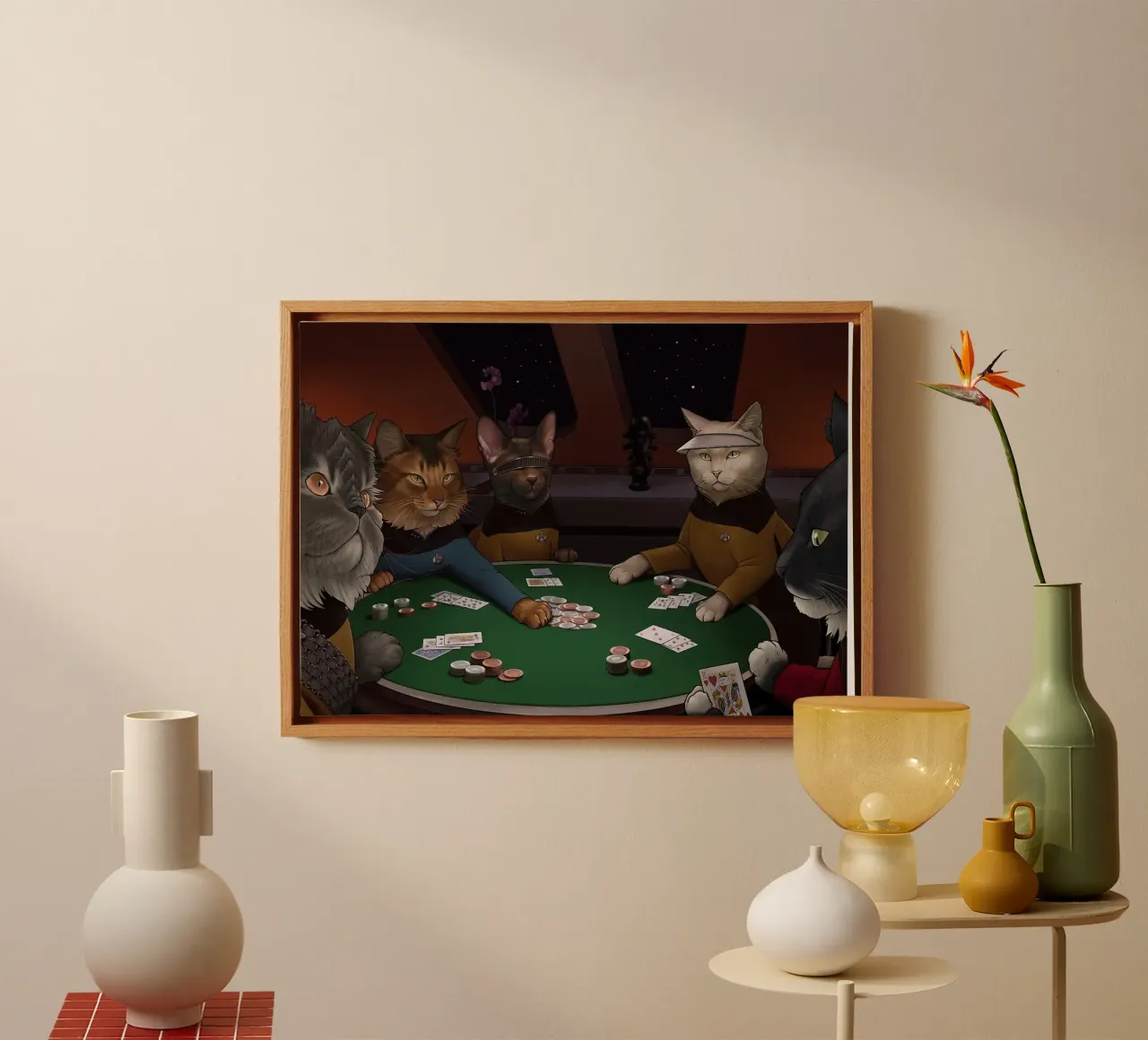 poker di gatti tela con Cornice a cassetta da Abstract Botanical Art