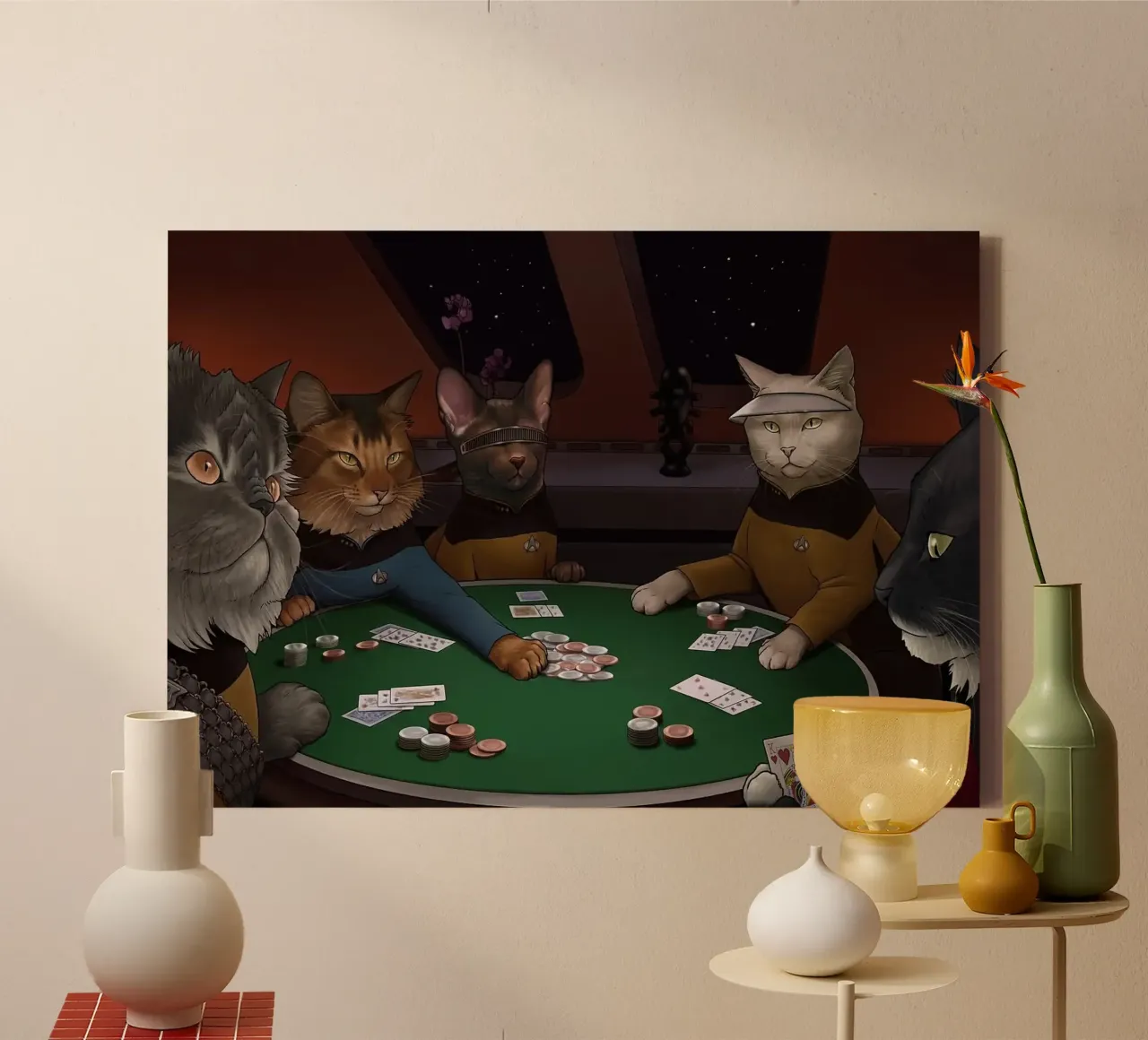 poker di gatti tela con Cornice a cassetta da Abstract Botanical Art
