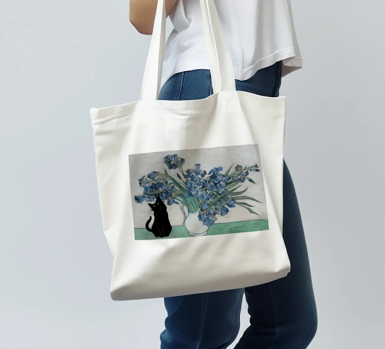 black cat tote bag by Abstract Botanical Art
