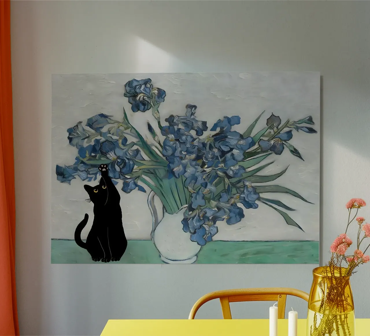 black cat alu-dibond by Abstract Botanical Art