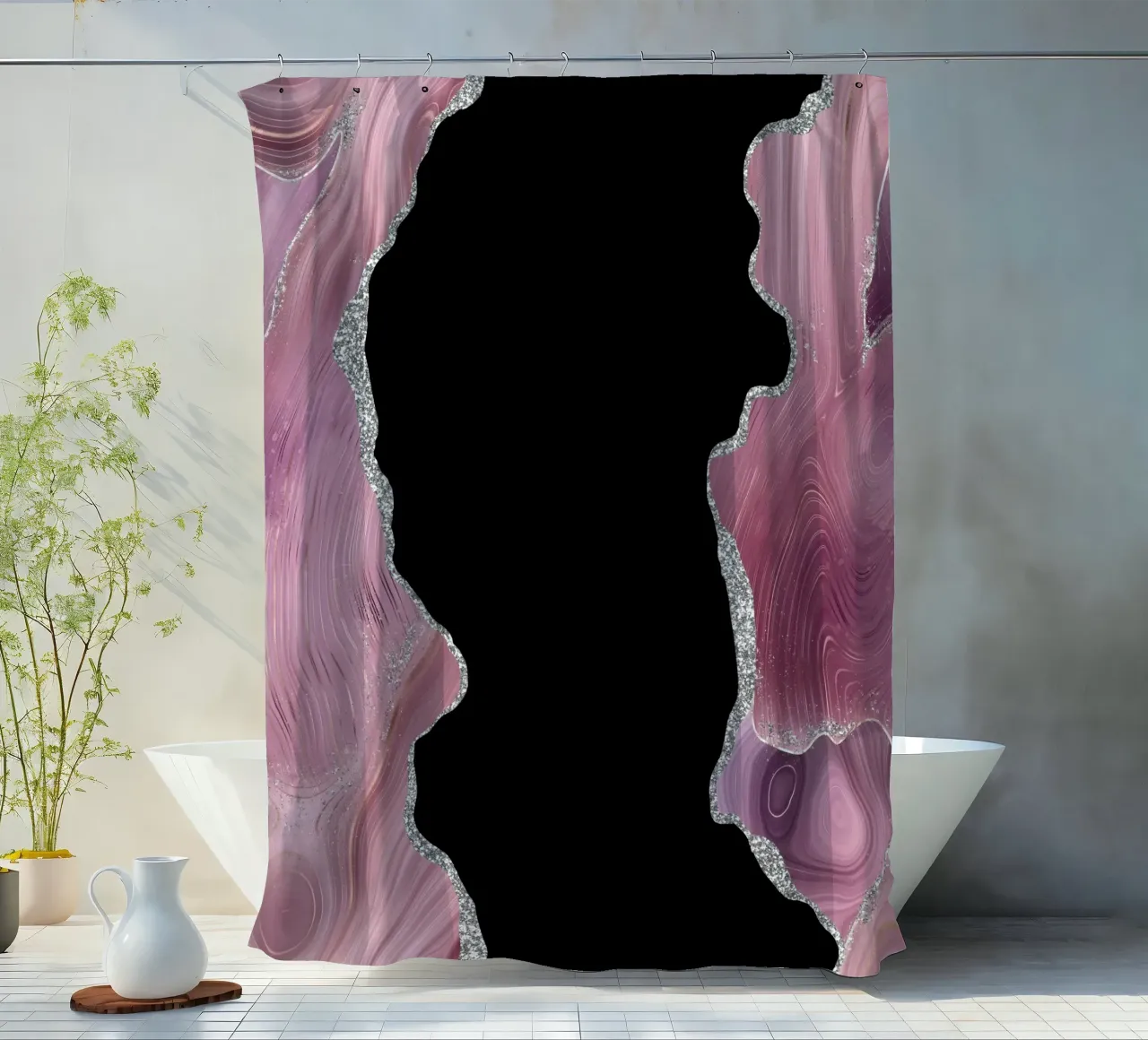 Mauve & Silber Achat Textur 02 Duschvorhang von Gemstone Textures