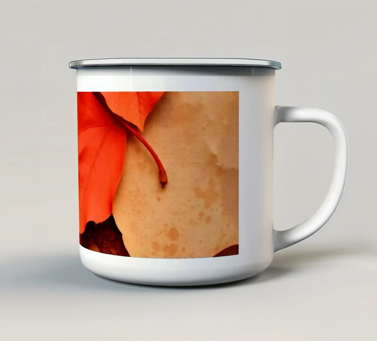 foglie autunnali e chicchi di caffè disposti in modo splendido tazza in smalto da DesignDoodle