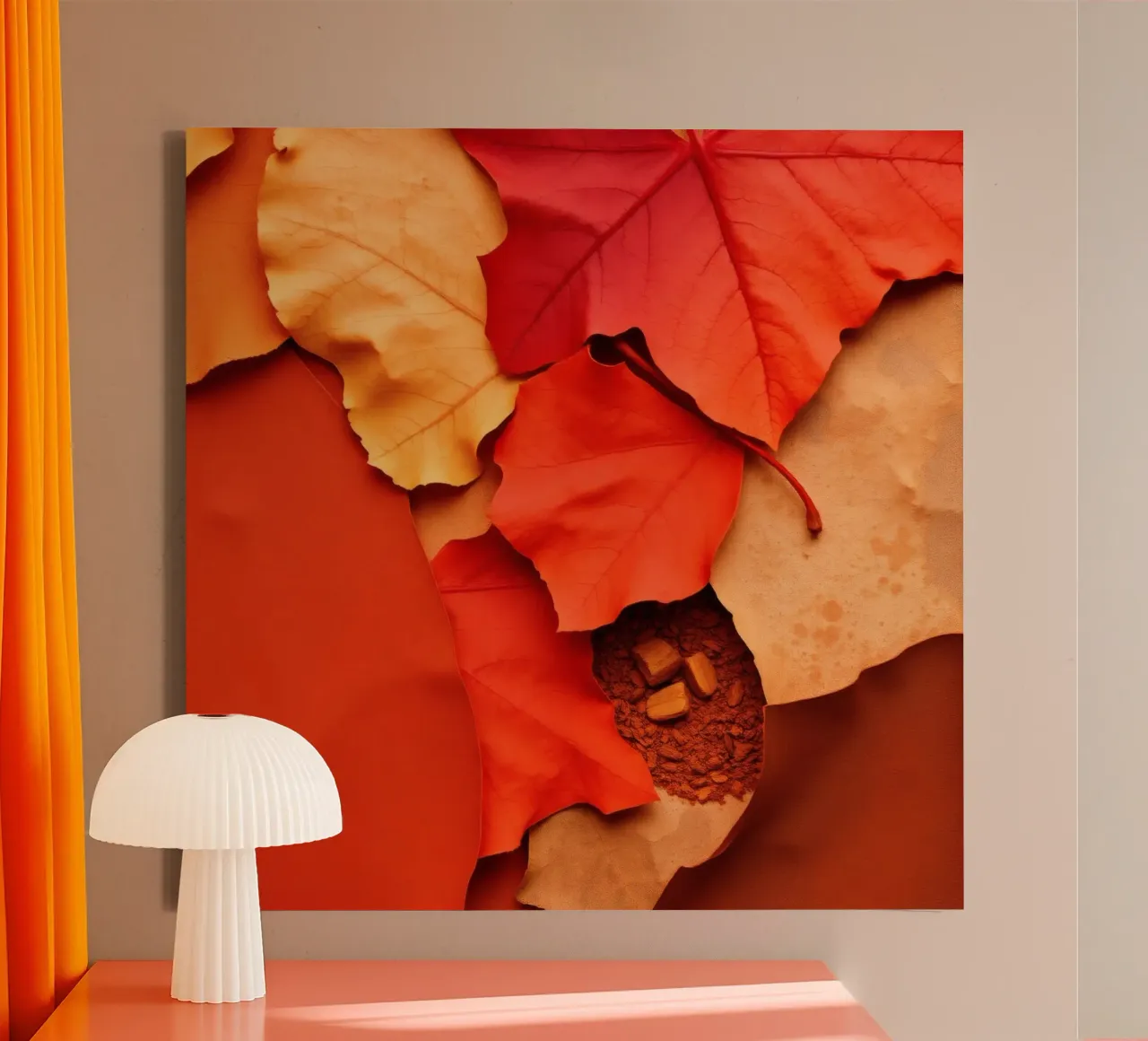 foglie autunnali e chicchi di caffè disposti in modo splendido tela con Cornice a cassetta da DesignDoodle