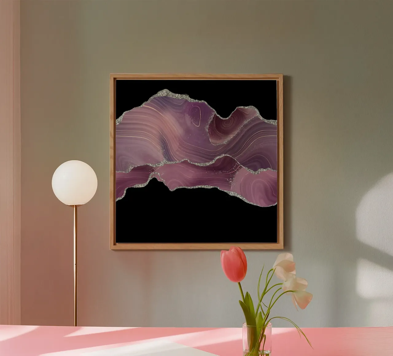 Mauve & Silber Achat Textur 04 Alu-Dibond von Gemstone Textures