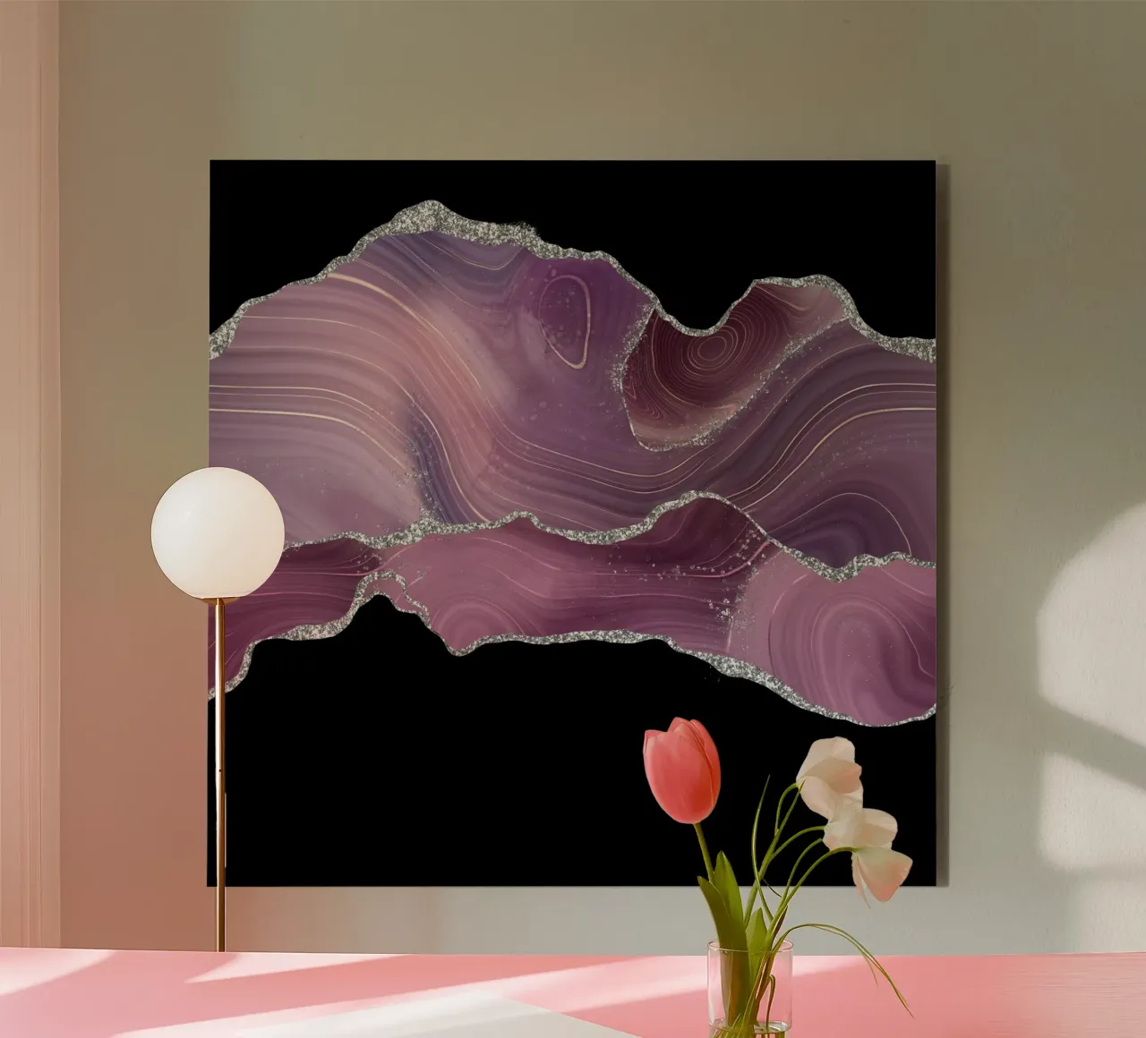 Mauve & Silber Achat Textur 04 Alu-Dibond von Gemstone Textures