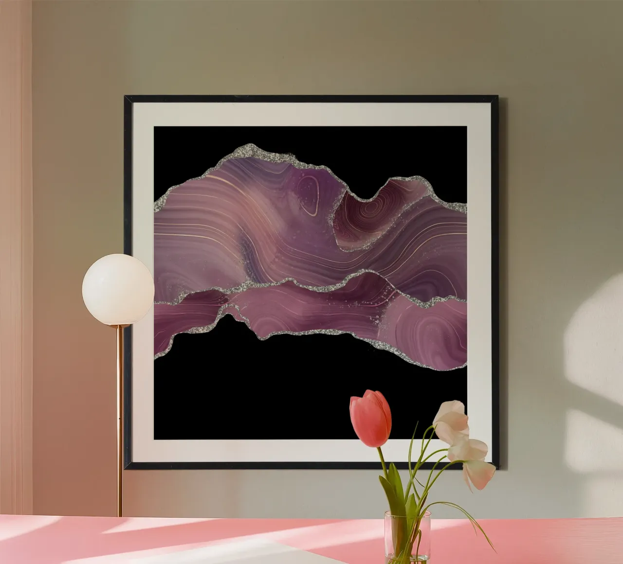 Mauve & Zilver Agaat Textuur 04 poster van Gemstone Textures