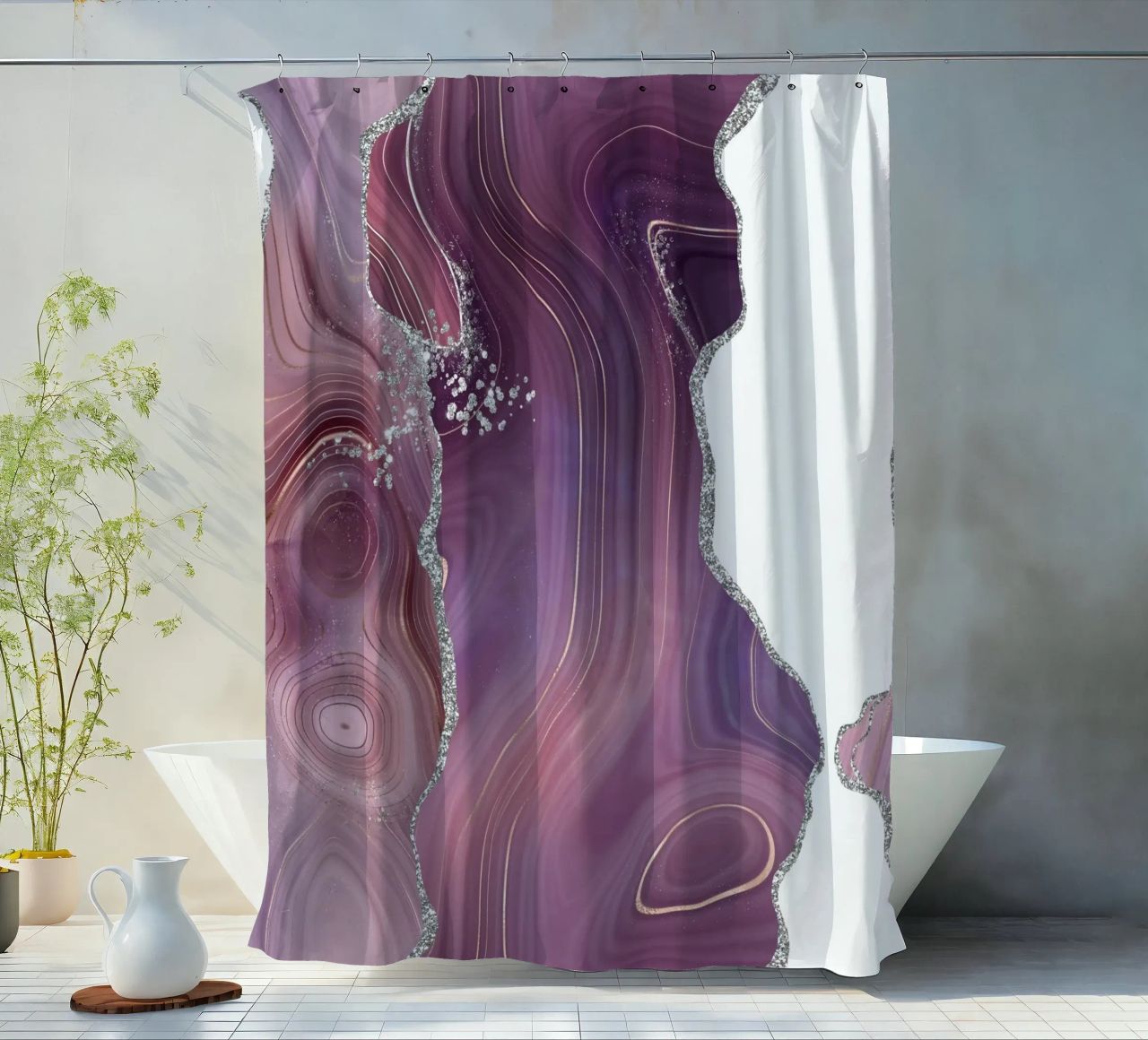 Agata malva e argento Texture 05 tenda da doccia da Gemstone Textures