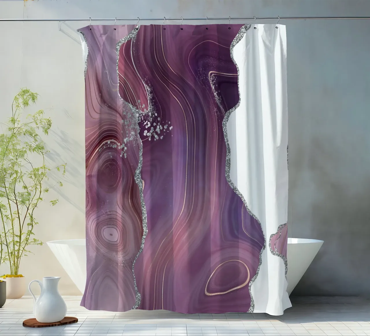 Mauve & Silber Achat Textur 05 Duschvorhang von Gemstone Textures
