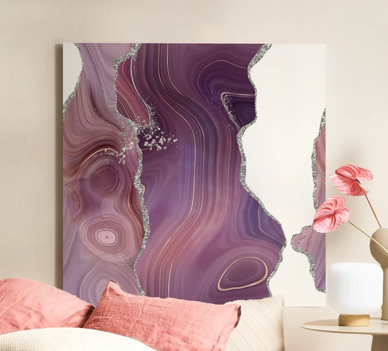 Mauve & Silber Achat Textur 05 Leinwand von Gemstone Textures