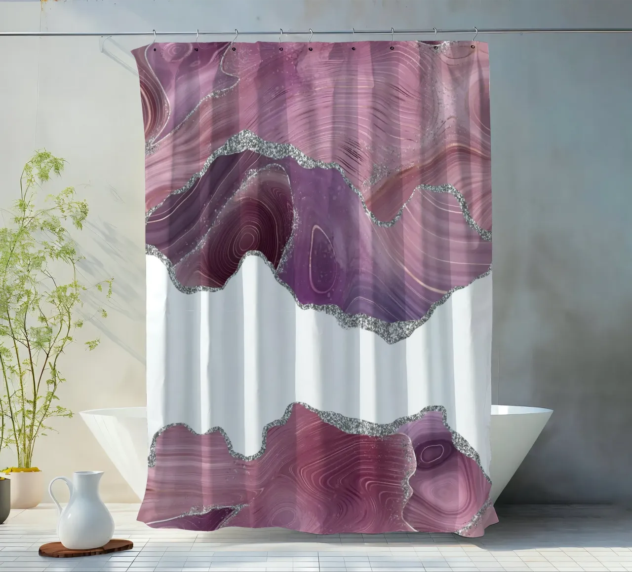 Mauve & Silber Achat Textur 07 Duschvorhang von Gemstone Textures