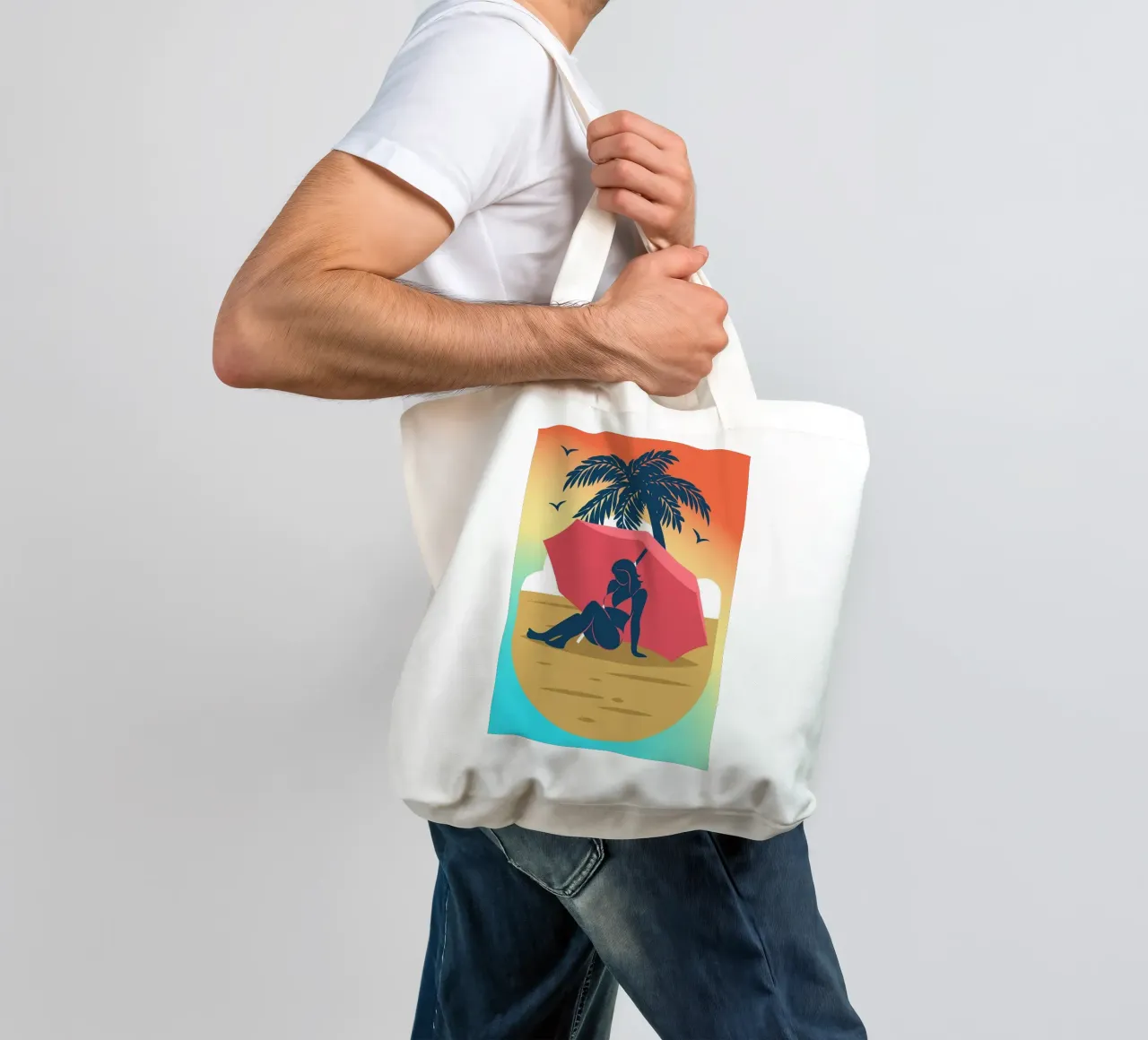 donna sulla spiaggia borsa in juta da Abstract Botanical Art