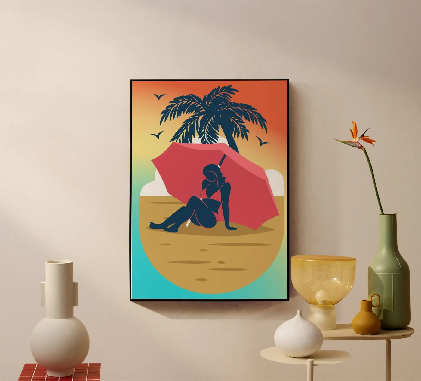 donna sulla spiaggia plexiglass da Abstract Botanical Art