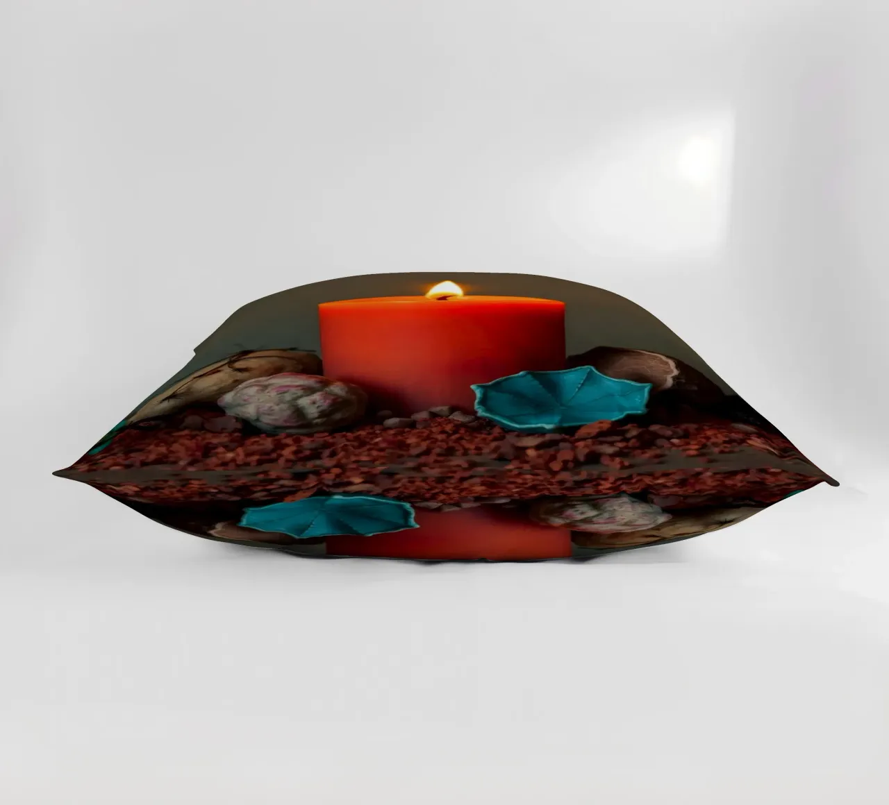 Bright orange candle surrounded by decorative stones decorative cushion by DesignDoodle
