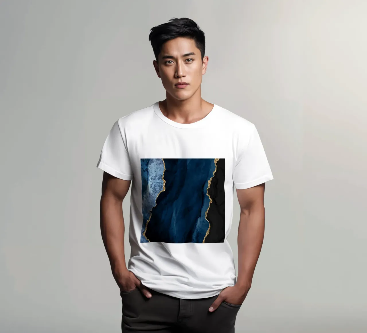 Navy & Gold Agate Texture 01 t-shirt by Gemstone Textures