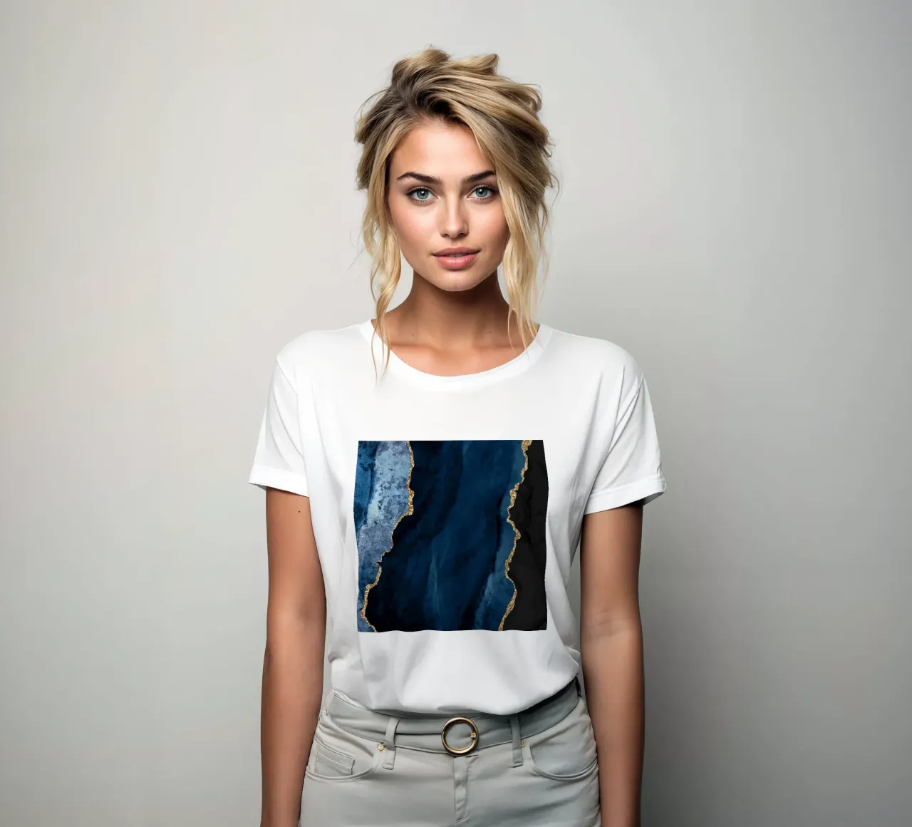 Navy & Gold Agate Texture 01 women's fitted t-shirt by Gemstone Textures