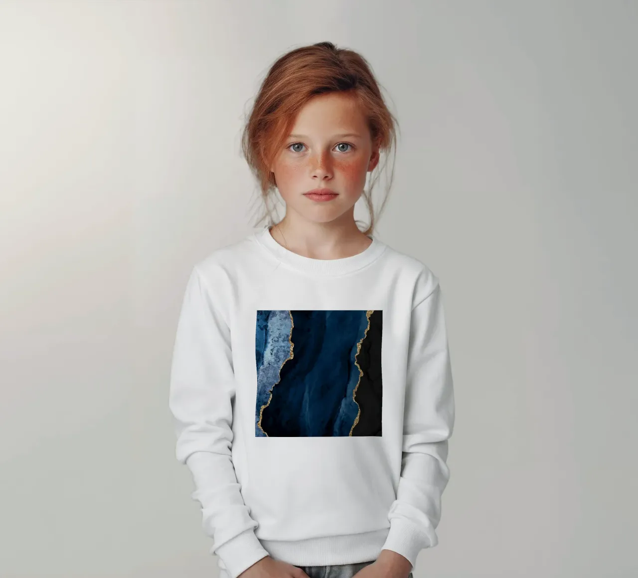 Navy & Gold Agate Texture 01 kids sweatshirt by Gemstone Textures