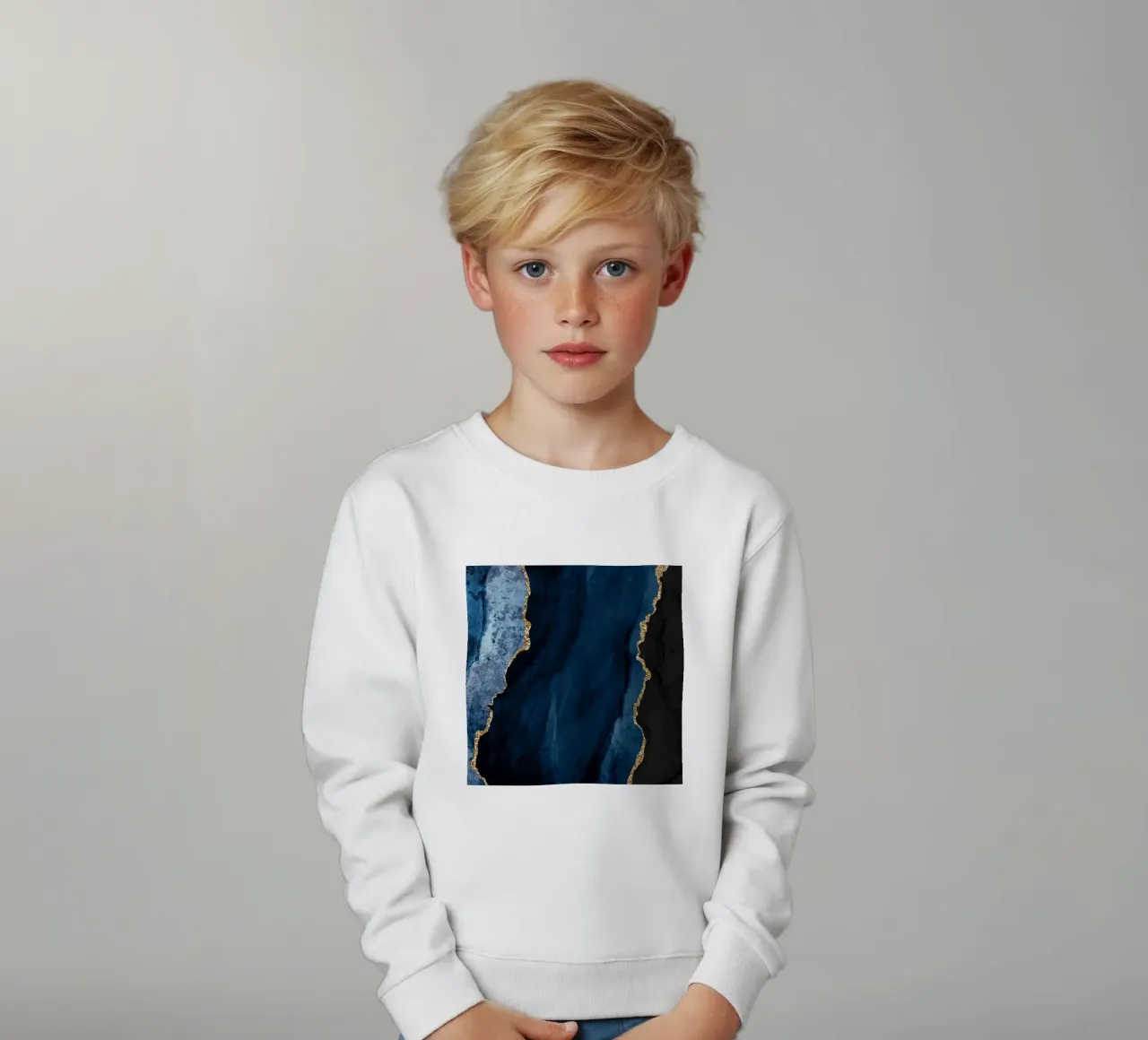 Navy & Gold Agate Texture 01 kids sweatshirt by Gemstone Textures