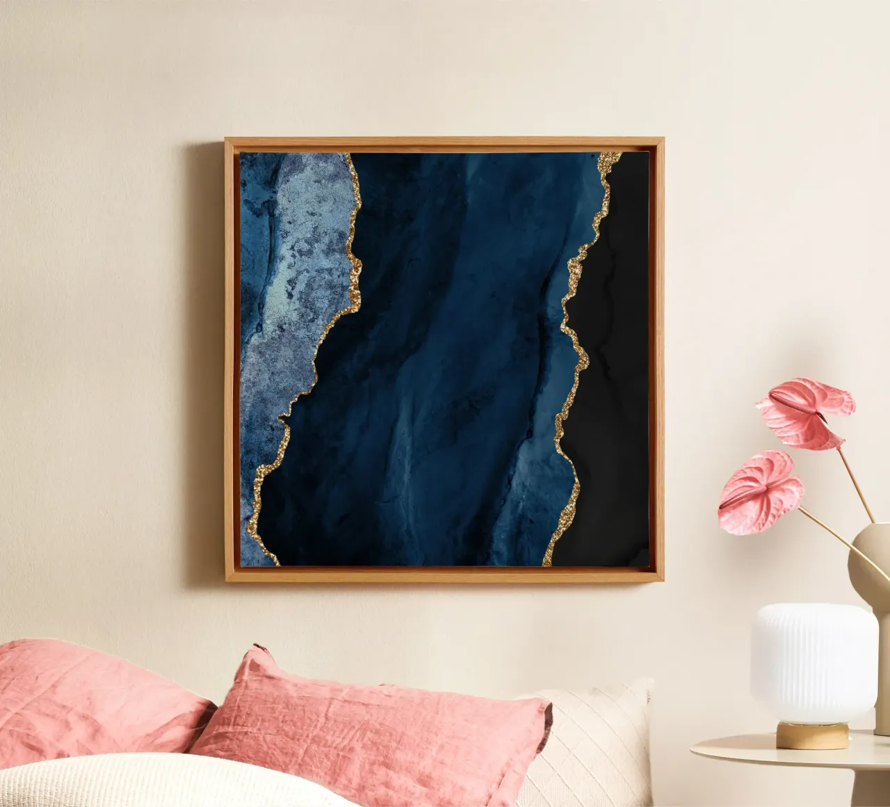 Navy & Gold Agate Texture 01 canvas with Floater frame by Gemstone Textures