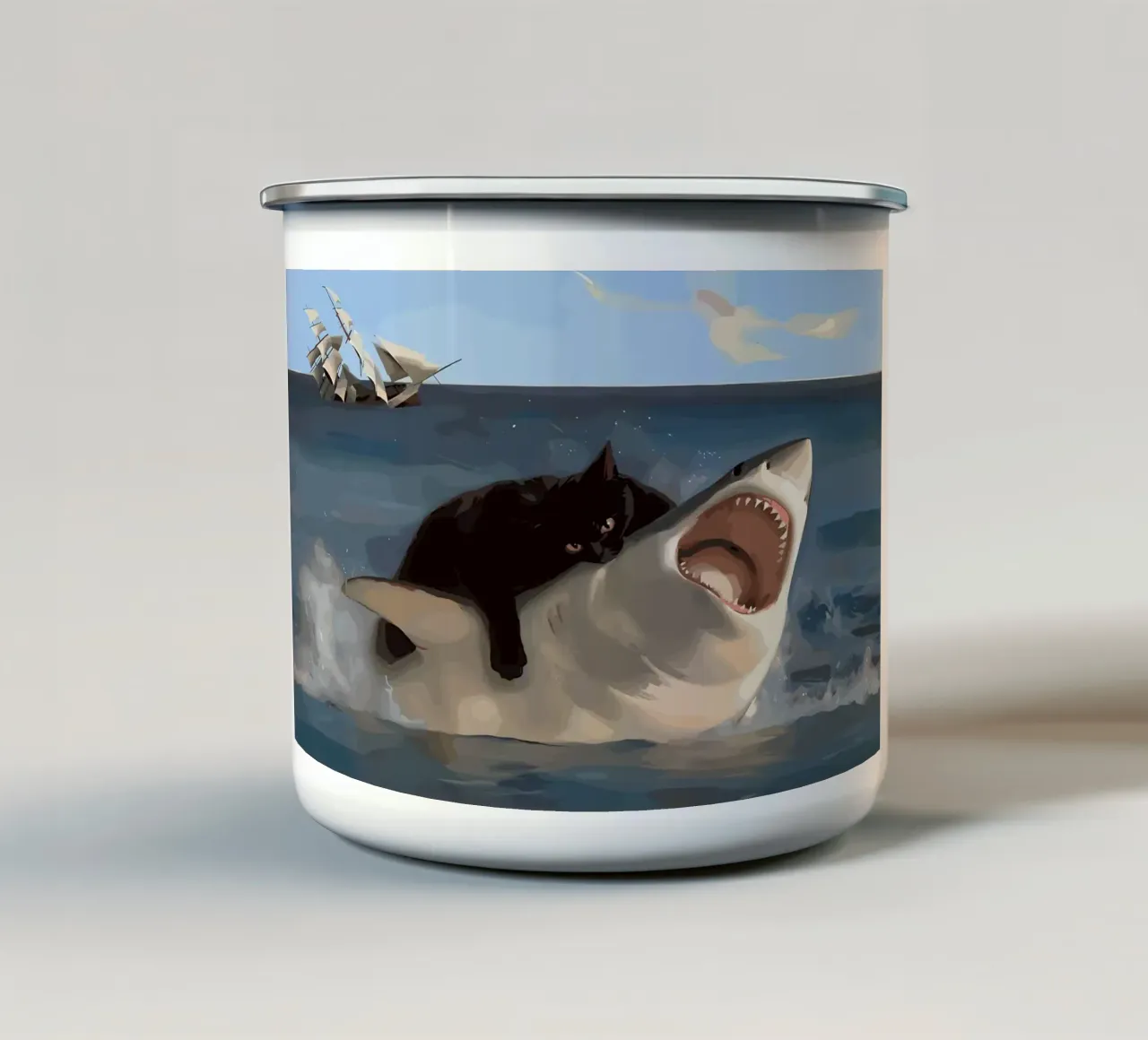 gatto e squalo tazza in smalto da Abstract Botanical Art