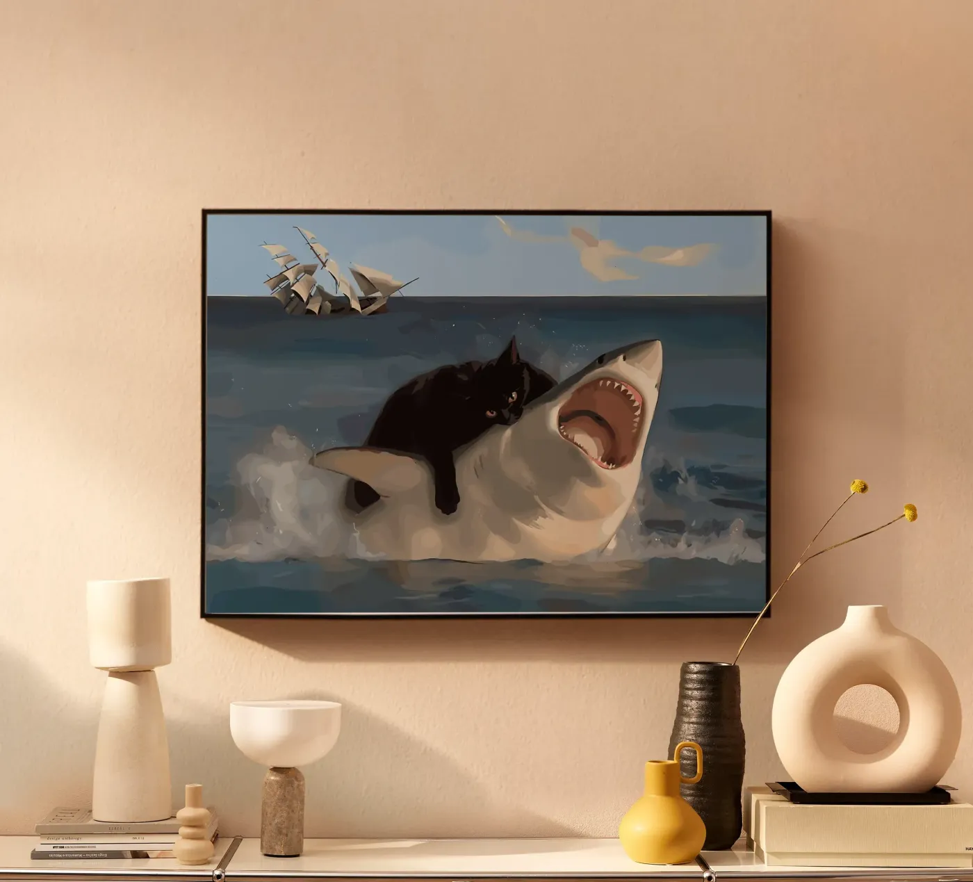 cat and shark Acryl-Glas von Abstract Botanical Art