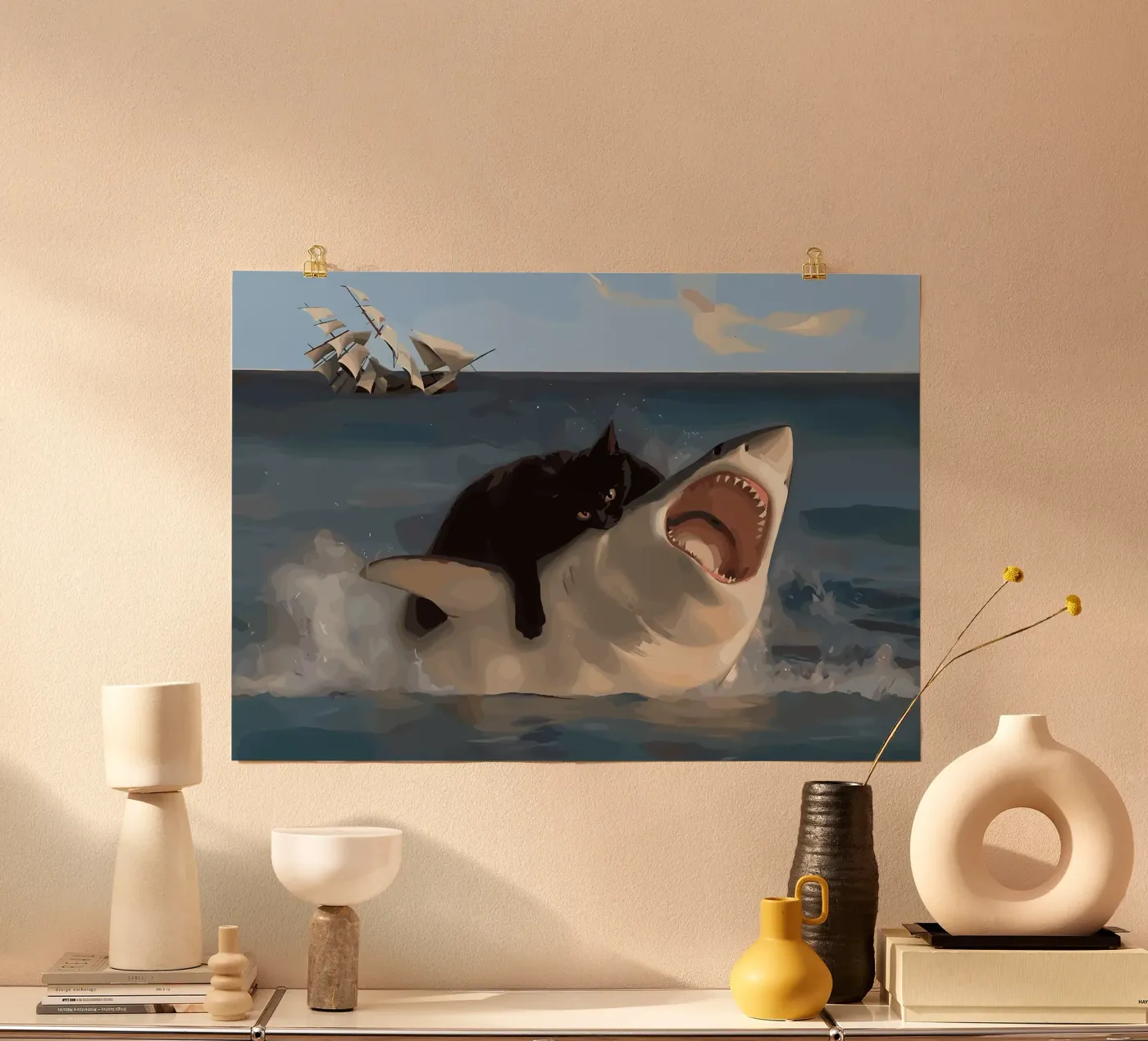cat and shark poster van Abstract Botanical Art